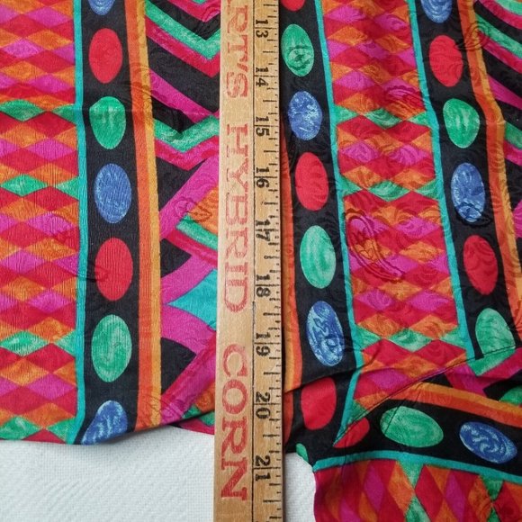 Vtg 90s Metro Express 100% Silk Blouse Tropical Artsy Abstract Retro Shirt Med - Picture 5 of 8